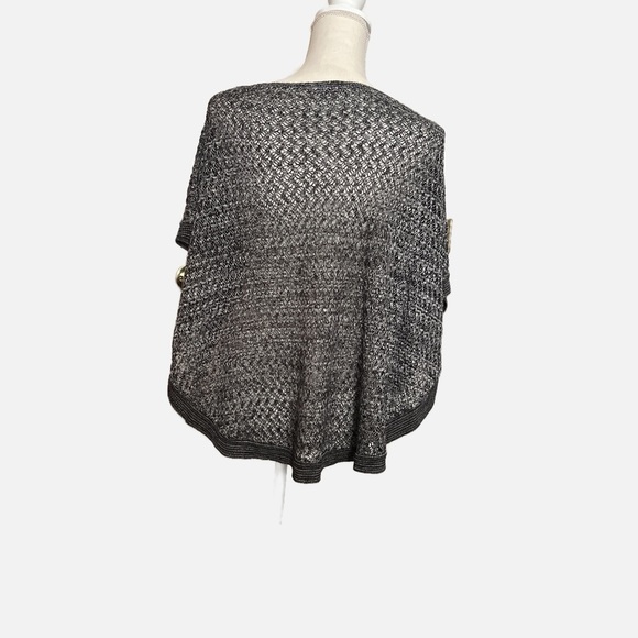 Black and Gray Knit Shrug with Relaxed Fit and Boat Neck - Picture 3 of 4